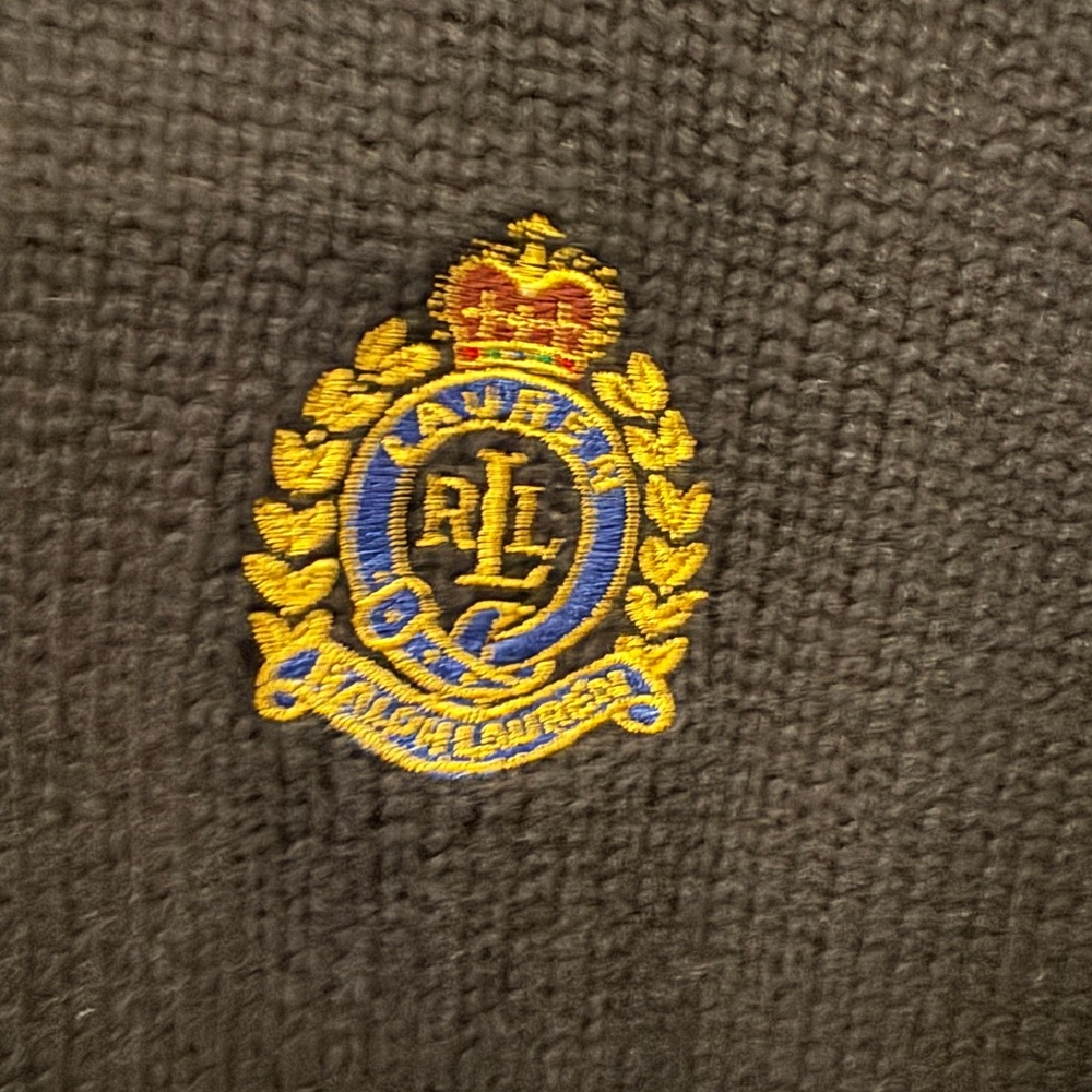 Ralph Lauren Black Zip-Up Hooded Cardigan with Gold Crest - Picture 4 of 4